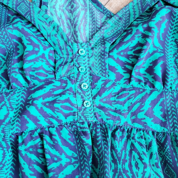 Navy & Teal Blouse S - Picture 2 of 4
